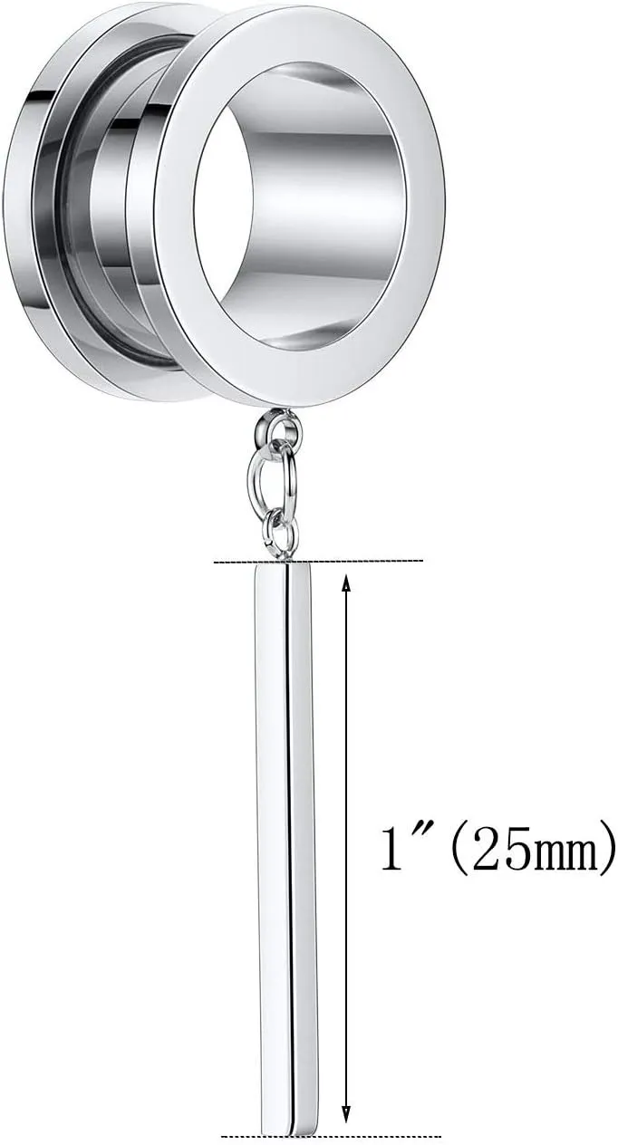 PEAKLINK Minimalist Vertical Bar Geometric Dangle Ear Tunnels Surgical Steel Expander Dangle Gauges Stretcher Piercing