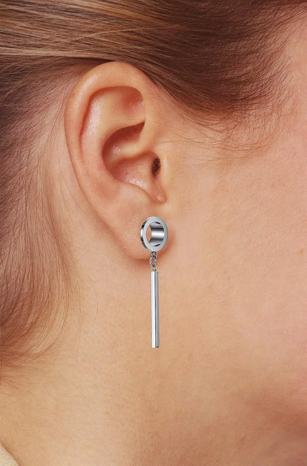 PEAKLINK Minimalist Vertical Bar Geometric Dangle Ear Tunnels Surgical Steel Expander Dangle Gauges Stretcher Piercing