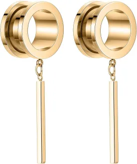 PEAKLINK Minimalist Vertical Bar Geometric Dangle Ear Tunnels Surgical Steel Expander Dangle Gauges Stretcher Piercing