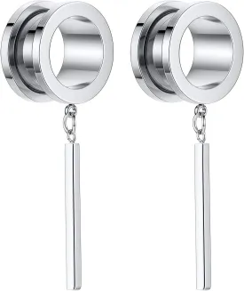 PEAKLINK Minimalist Vertical Bar Geometric Dangle Ear Tunnels Surgical Steel Expander Dangle Gauges Stretcher Piercing