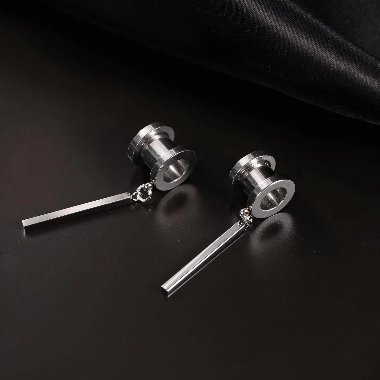 PEAKLINK Minimalist Vertical Bar Geometric Dangle Ear Tunnels Surgical Steel Expander Dangle Gauges Stretcher Piercing