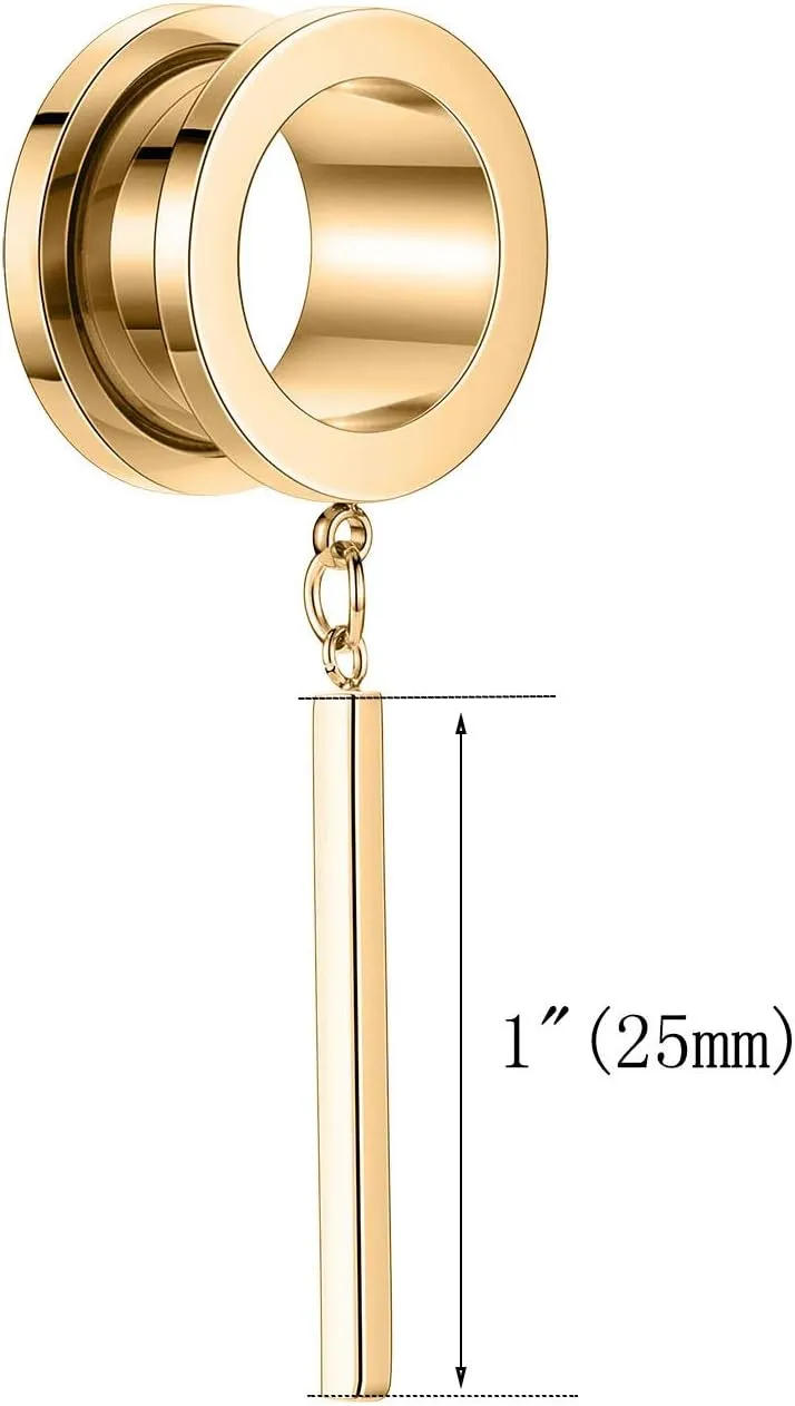 PEAKLINK Minimalist Vertical Bar Geometric Dangle Ear Tunnels Surgical Steel Expander Dangle Gauges Stretcher Piercing