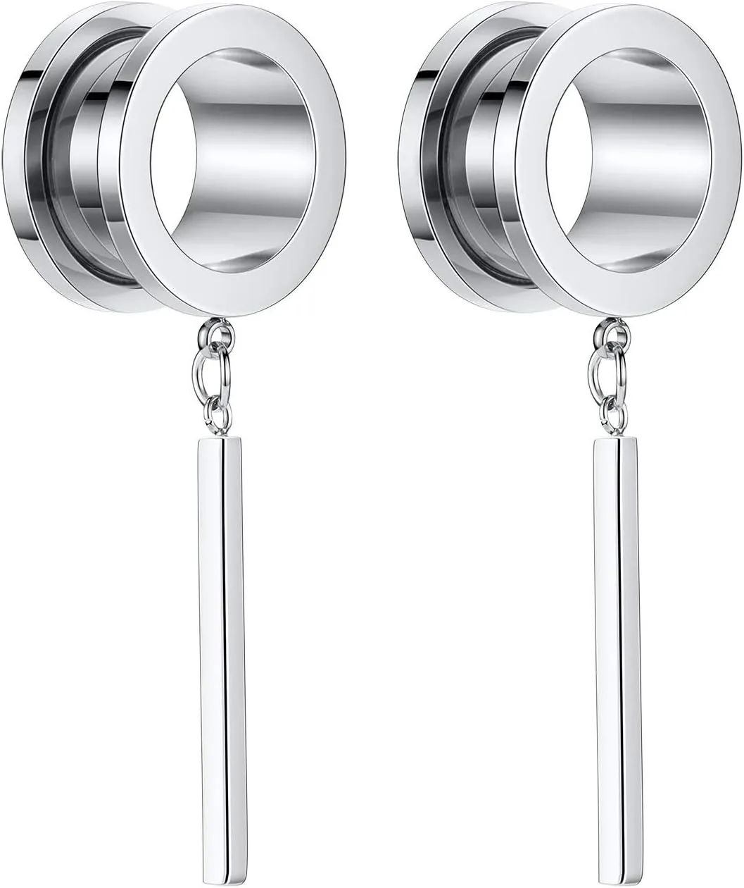 PEAKLINK Minimalist Vertical Bar Geometric Dangle Ear Tunnels Surgical Steel Expander Dangle Gauges Stretcher Piercing