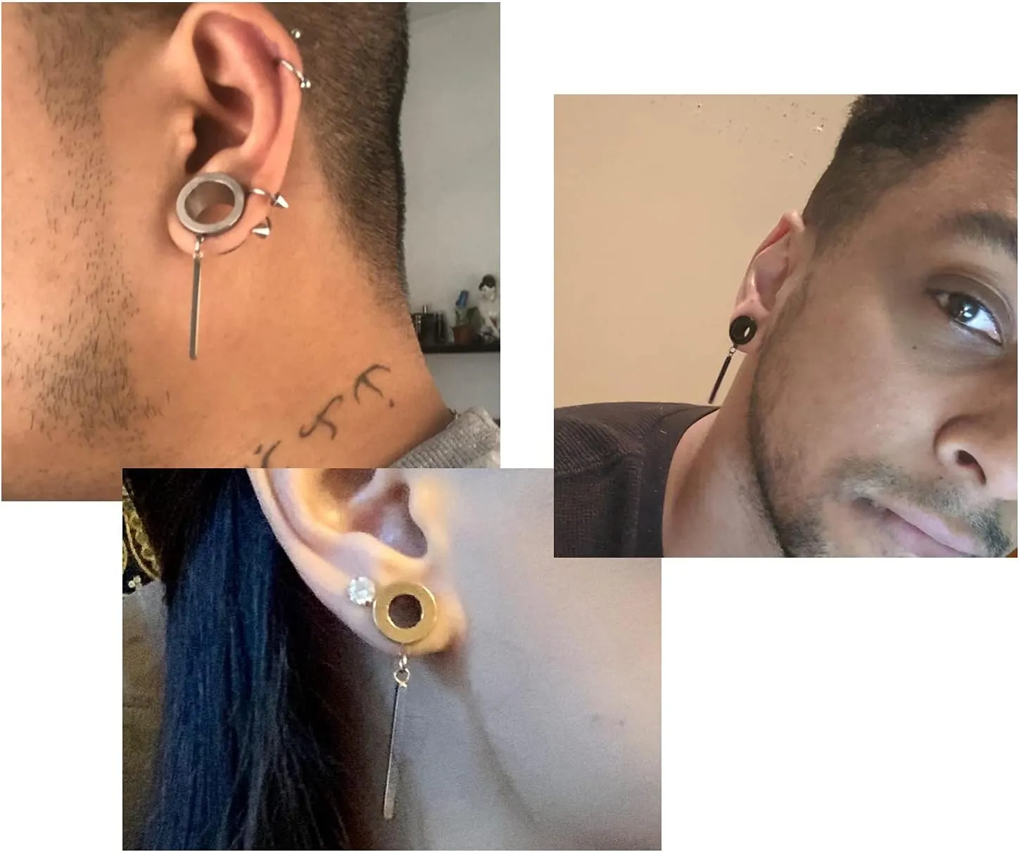 PEAKLINK Minimalist Vertical Bar Geometric Dangle Ear Tunnels Surgical Steel Expander Dangle Gauges Stretcher Piercing