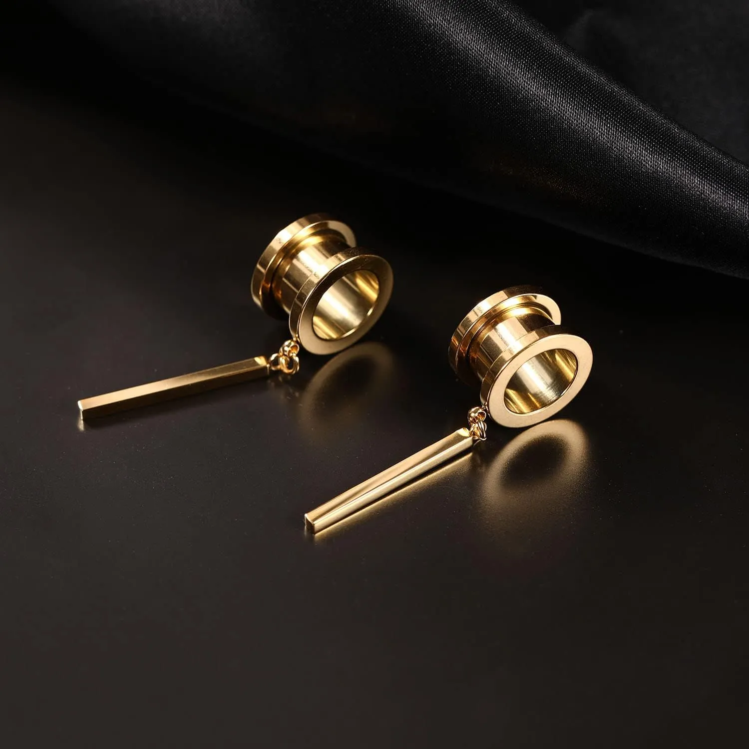 PEAKLINK Minimalist Vertical Bar Geometric Dangle Ear Tunnels Surgical Steel Expander Dangle Gauges Stretcher Piercing
