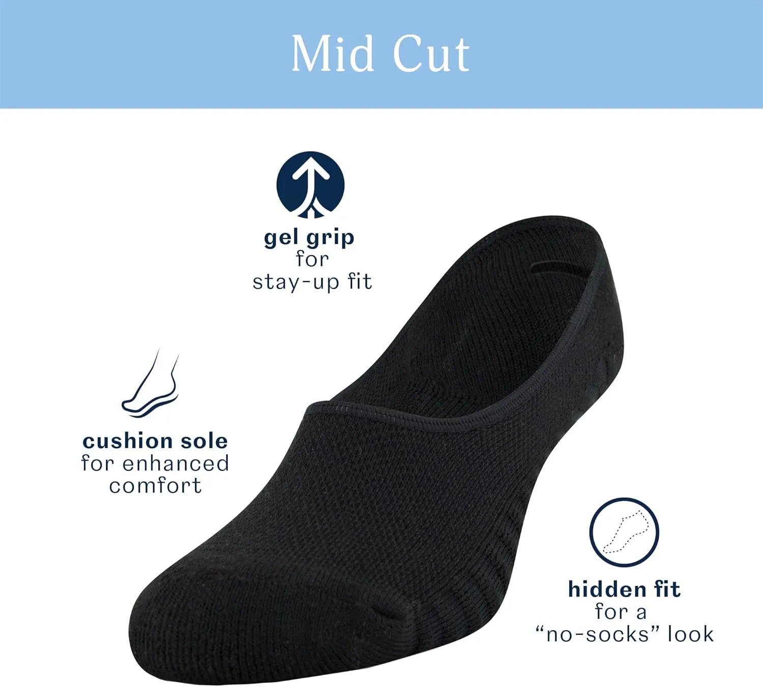 Peds Women's Zoned Cushion Mid Cut No Show Socks, 6-Pairs