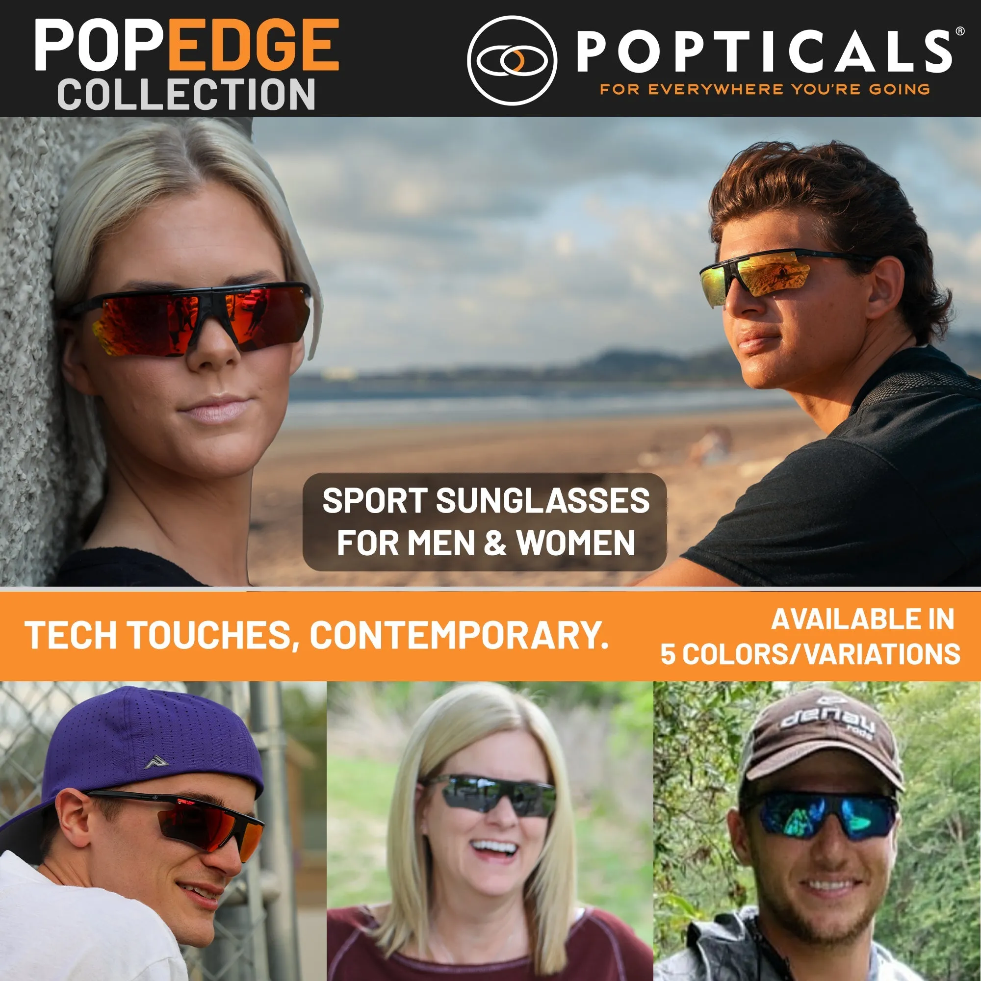 POPEDGE | Polarized, Matte Black, Blue Mirror, Small