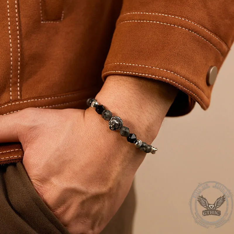 Punk Lion Stainless Steel Stone Beaded Bracelet
