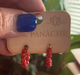 Red Beaded Pink Panache Tiny Hoops