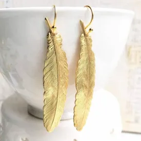 Red Truck Designs Gold Feather Earrings Bohemian Feather Charm Earrings
