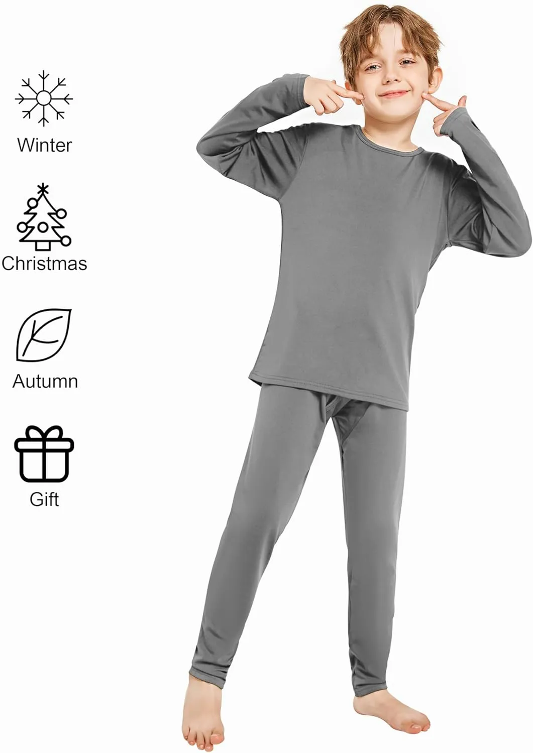 Resinta Kids Boys Thermal Underwear Set - Fleece Lined Base Layers Top & Bottom Toddler Long Johns for Cold Winter