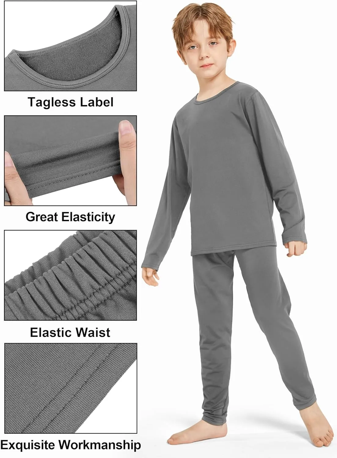 Resinta Kids Boys Thermal Underwear Set - Fleece Lined Base Layers Top & Bottom Toddler Long Johns for Cold Winter
