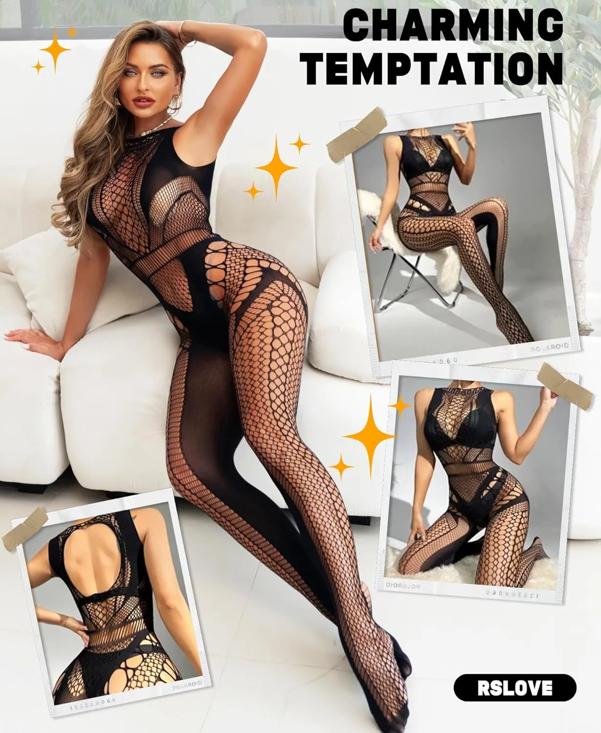 RSLOVE Sexy Lingerie Exotic Bodystocking - Fishnet Cut Out Lingerie Mesh Bodysuit One Piece Babydoll Rave Outfits