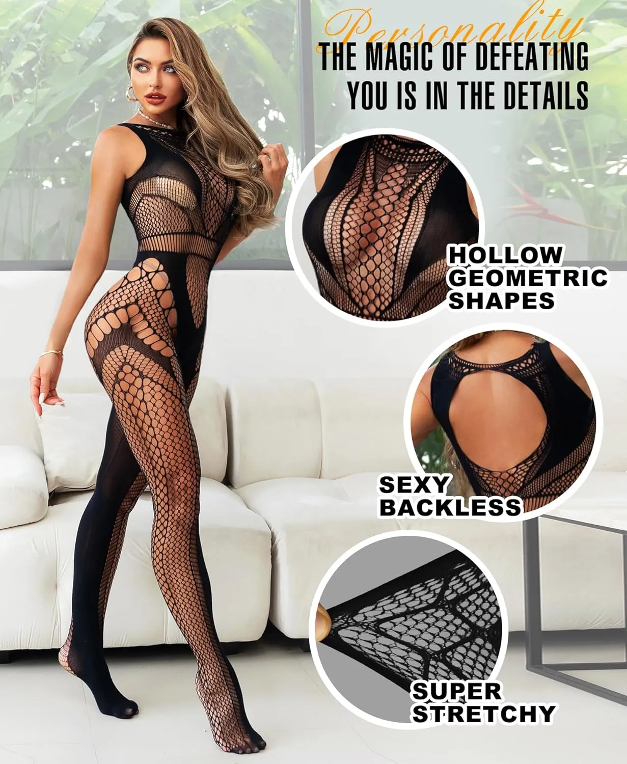 RSLOVE Sexy Lingerie Exotic Bodystocking - Fishnet Cut Out Lingerie Mesh Bodysuit One Piece Babydoll Rave Outfits