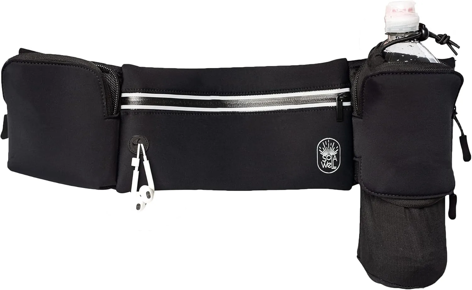 Running Belt with Water Bottle Holder - Waist Bag With Extender for Jogging, Hiking, Cycling, Walking - Dog Walker Hydration Fanny Pack - Sport Pouch iPhone Carrier for Women and Men - Black