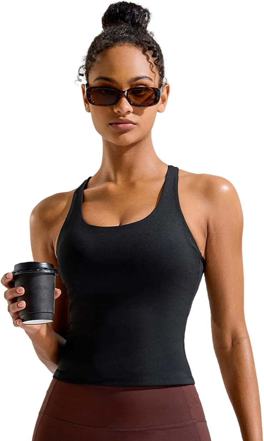 RUNNING GIRL Sports Bras for Women, Longline Racerback Crop Tank Top Compression Yoga Workout Tops with Removable Pads