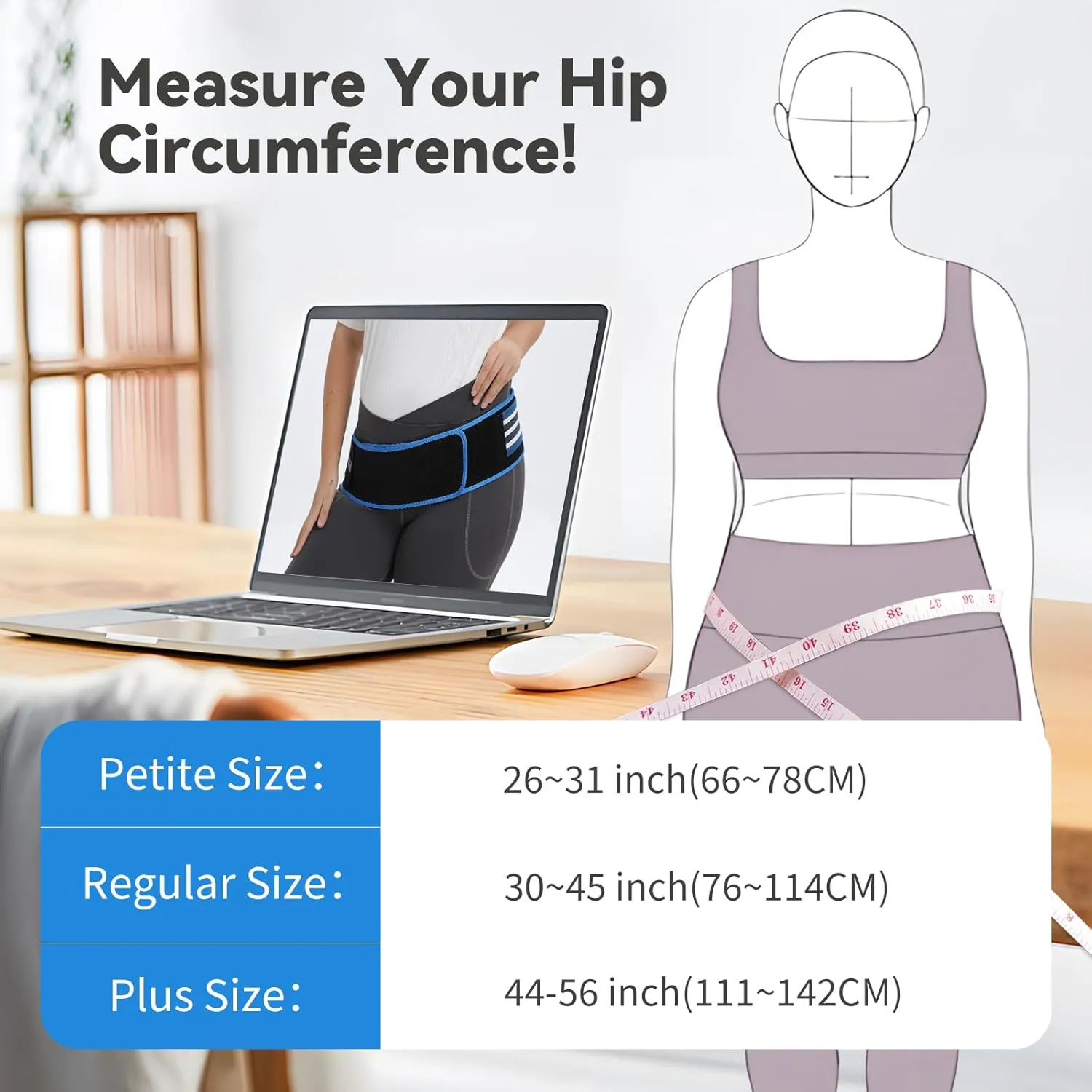 Sacroiliac SI Joint Hip Belt for Women Men-Alleviate Sciatica|Pelvic|Back|Lower Back Support, Pelvic Support Belt, Adjustable Lumbar Pain Relief, Trochanter Belt Blue, M(Hip Size 32"-47")