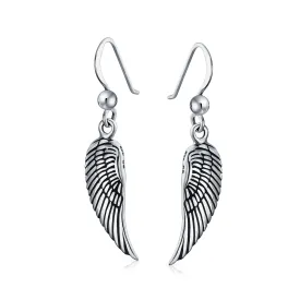 Spiritual Amulet Feathered Heart Angel Wing Dangle Earrings Sterling Silver