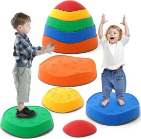 Stepping Stones Kids 5PCS Non-Slip Plastic Balance Beam for Promoting Toddler's Coordination Skills Sensory Play with Number/Letter Texture Obstacle Course Indoor & Outdoor Children Toys for Age 3 