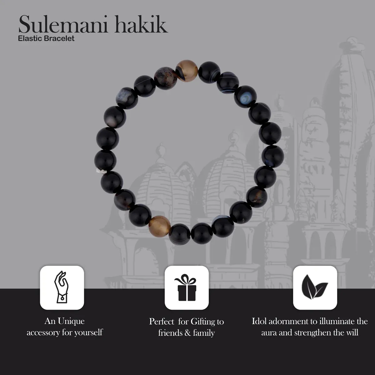 Sulemani hakik Bracelet - 2.5 Inches | Black Hakik Bracelet/ Crystal Bracelet for Men & Women