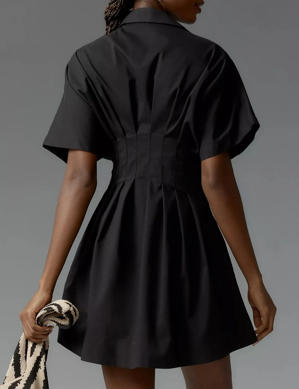 Summer Button Down Pleated Shirt Dress for Women Striped Print V Neck Short Sleeve Mini Dress Casual Corset Dresses