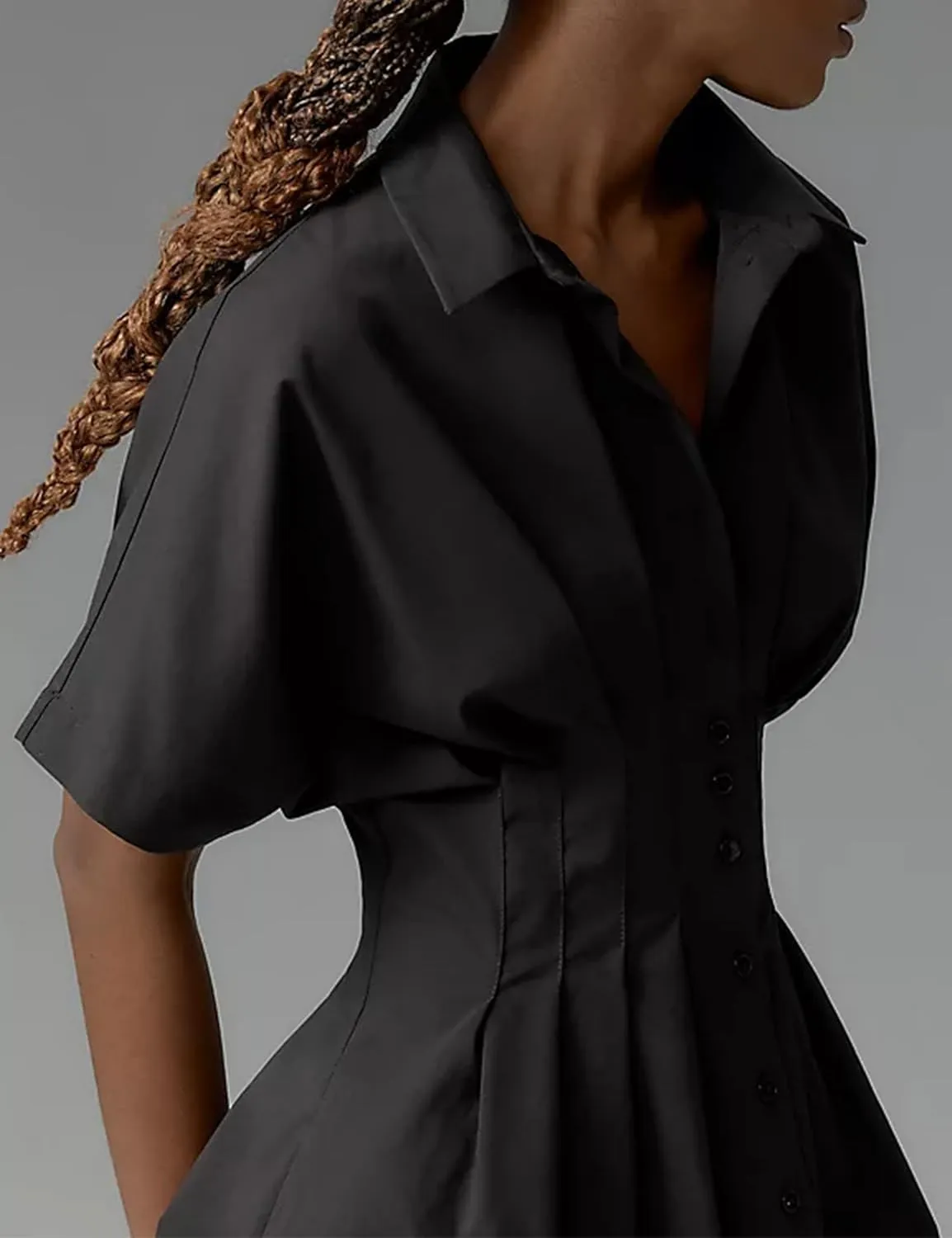Summer Button Down Pleated Shirt Dress for Women Striped Print V Neck Short Sleeve Mini Dress Casual Corset Dresses