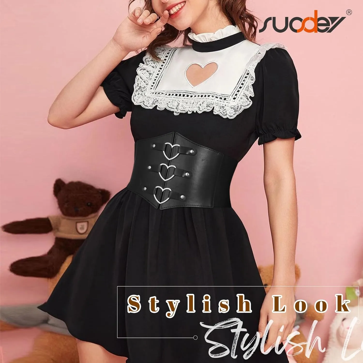 SUOSDEY Women Heart Corset Belt Goth Stylish Wide Elastic Waist Corset for Cosplay Halloween Renaissance Daily