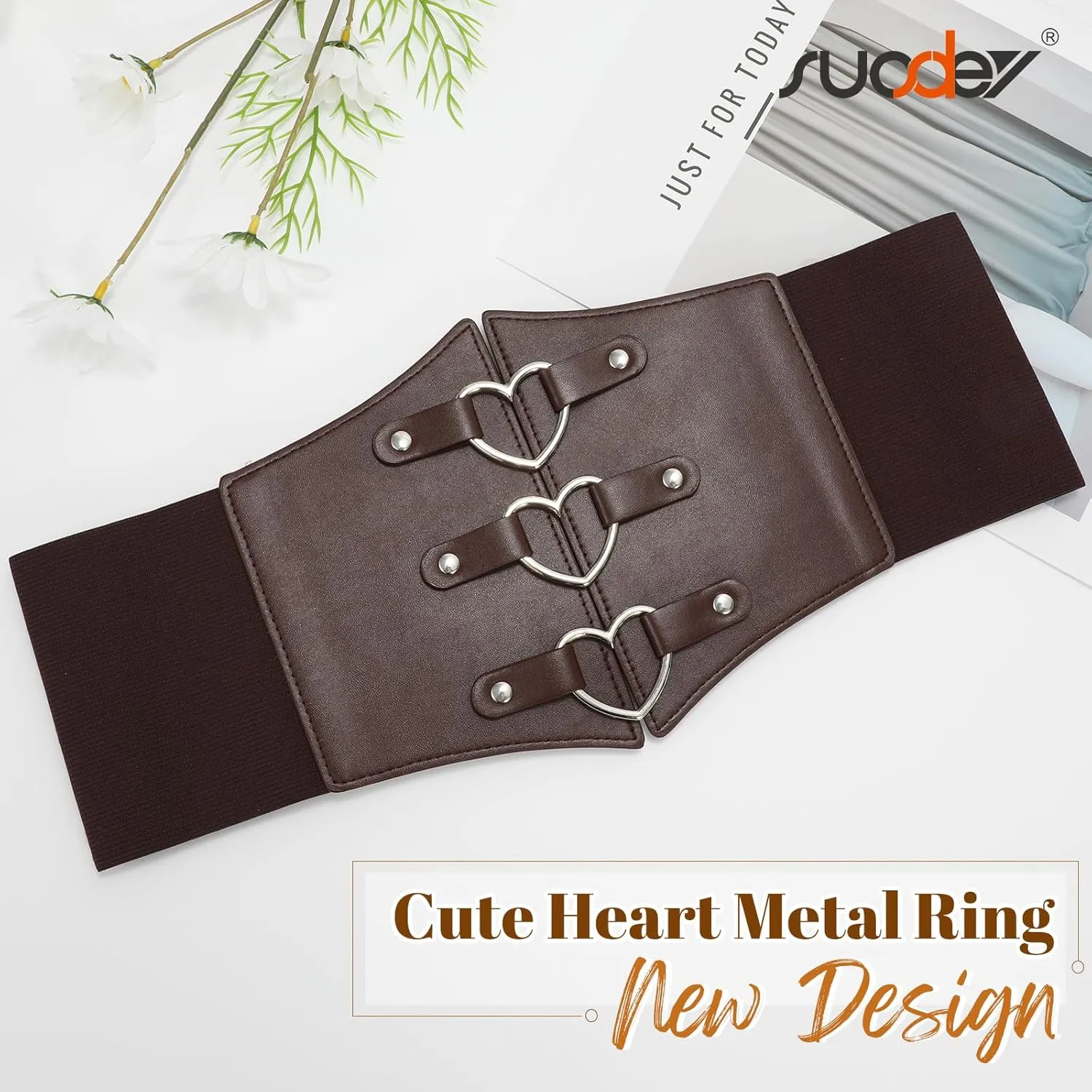 SUOSDEY Women Heart Corset Belt Goth Stylish Wide Elastic Waist Corset for Cosplay Halloween Renaissance Daily