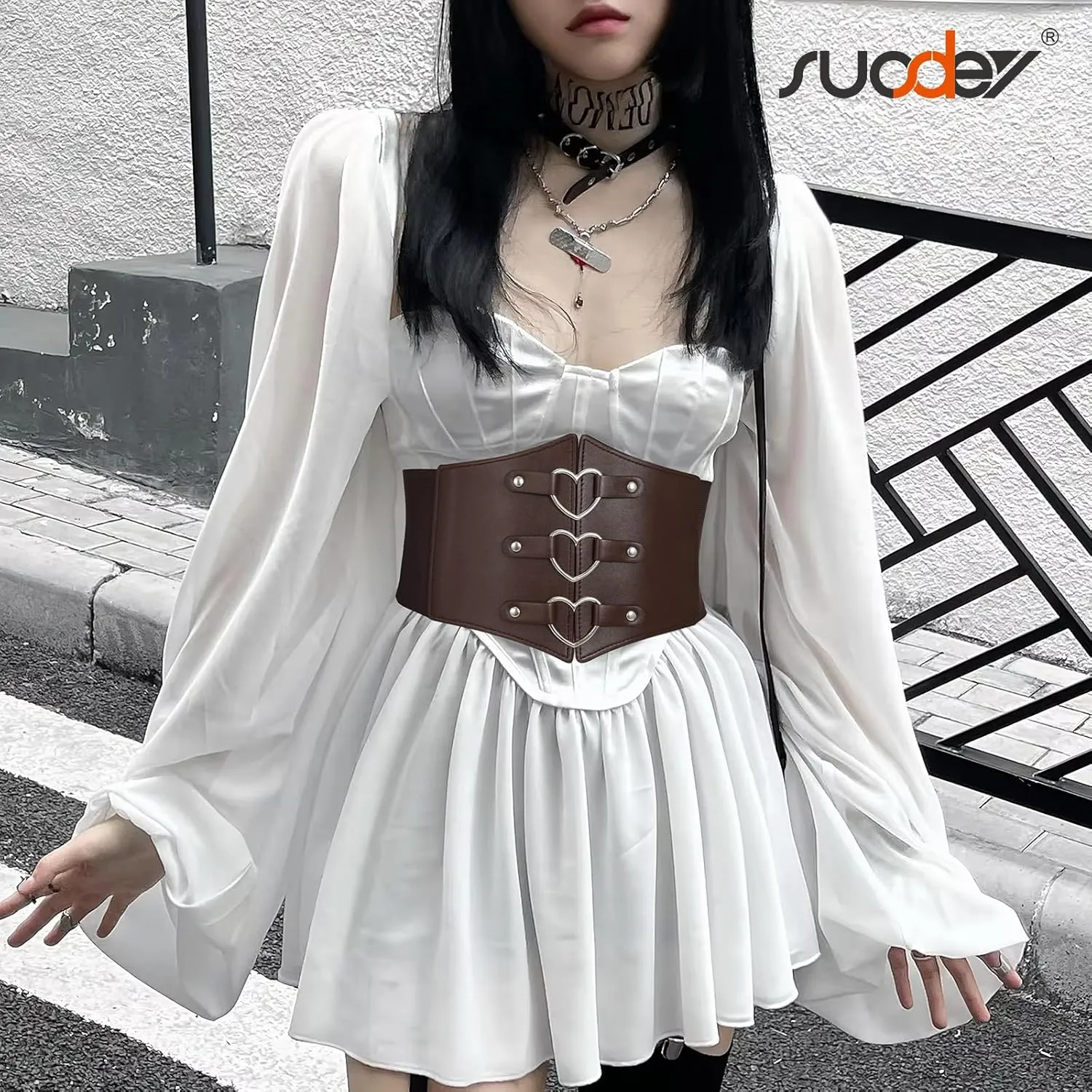SUOSDEY Women Heart Corset Belt Goth Stylish Wide Elastic Waist Corset for Cosplay Halloween Renaissance Daily