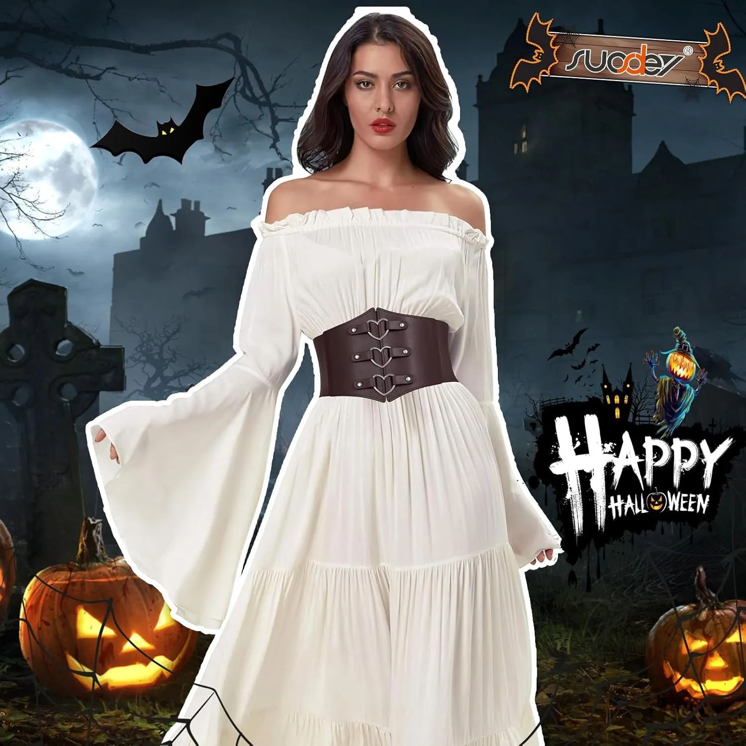 SUOSDEY Women Heart Corset Belt Goth Stylish Wide Elastic Waist Corset for Cosplay Halloween Renaissance Daily