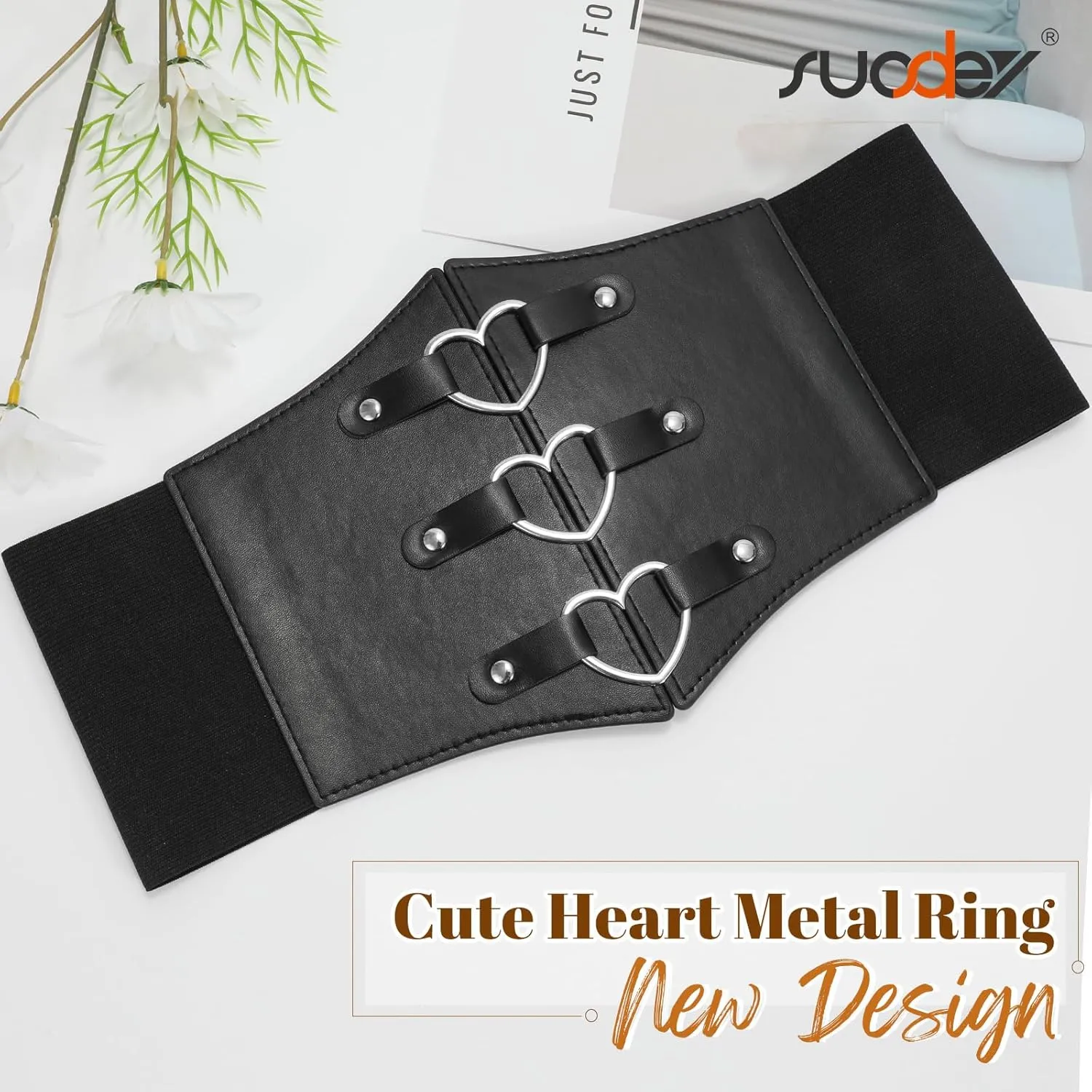 SUOSDEY Women Heart Corset Belt Goth Stylish Wide Elastic Waist Corset for Cosplay Halloween Renaissance Daily