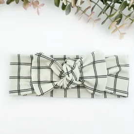 Top Knot Headband -  Black and Ivory Plaid - NEWBORN TO ADULT