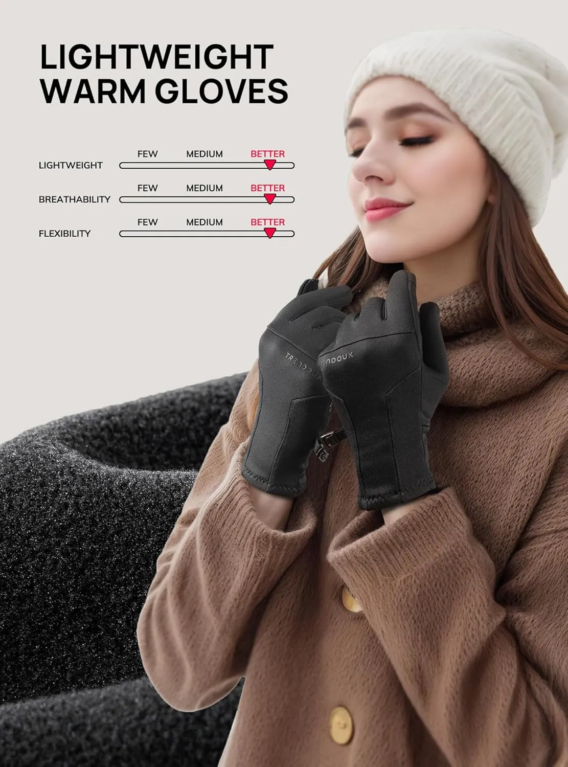 TRENDOUX Gloves for Women Winter Thin Liners Polar Fleece Lined Touchscreen Silicone Grip for Outdoor Sports Cycling Running Hiking