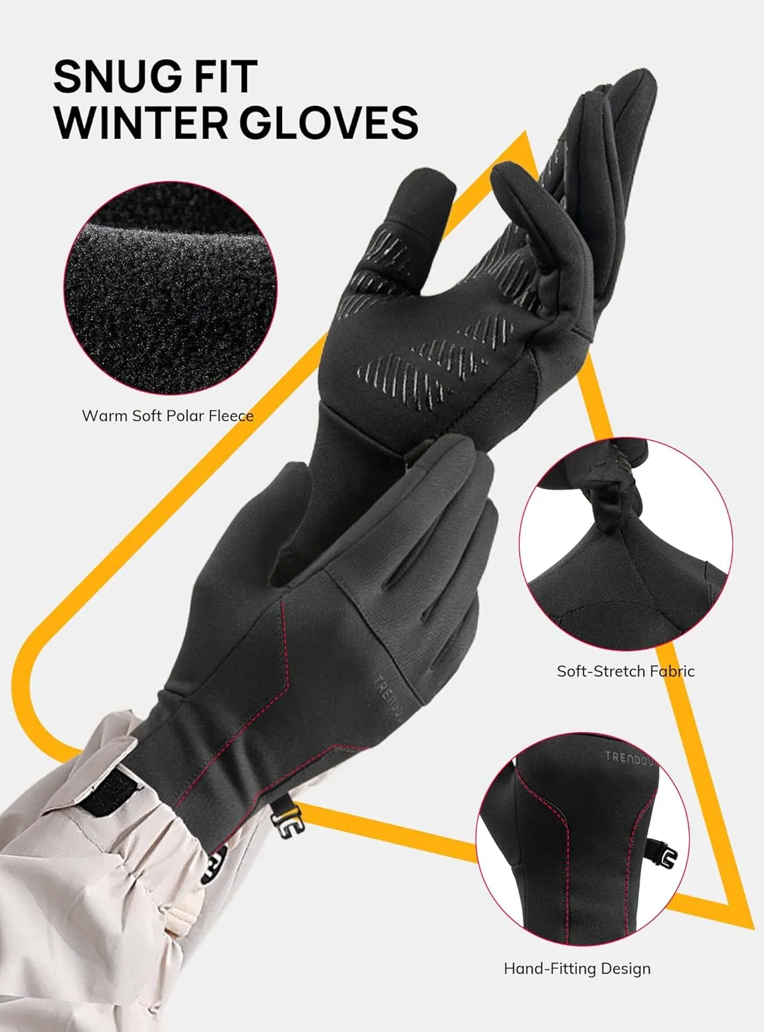 TRENDOUX Gloves for Women Winter Thin Liners Polar Fleece Lined Touchscreen Silicone Grip for Outdoor Sports Cycling Running Hiking