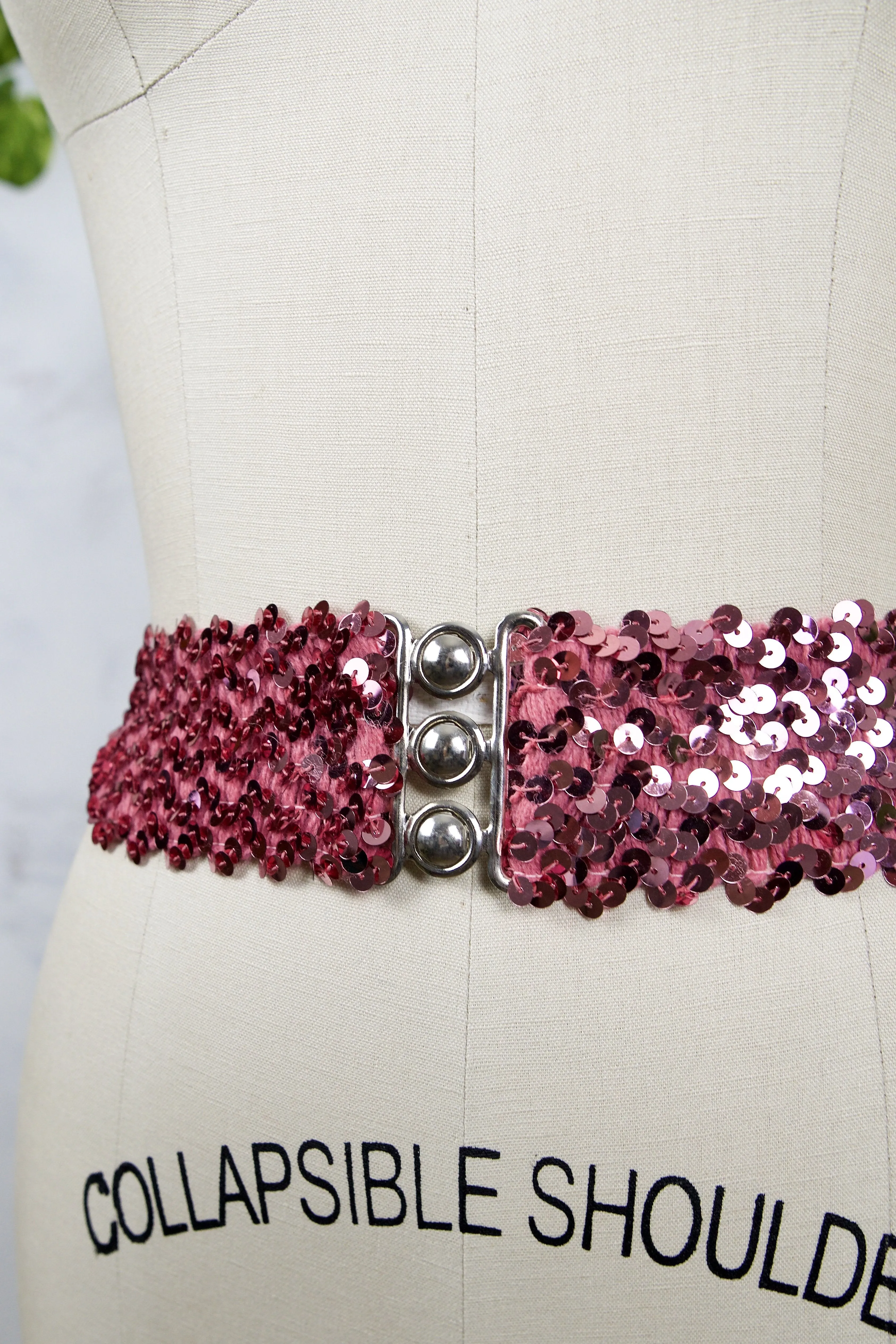 Vintage Blush Sequin Stretch Disco Belt