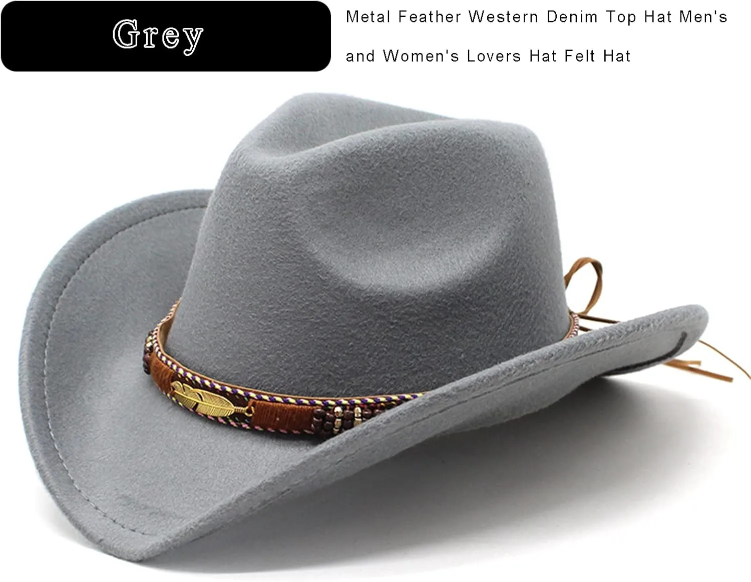 Western Cowboy Hat for Men Women Classic Fedora Hat Wide Brim Felt Hats Felt Cowgirls Caps for Club Party