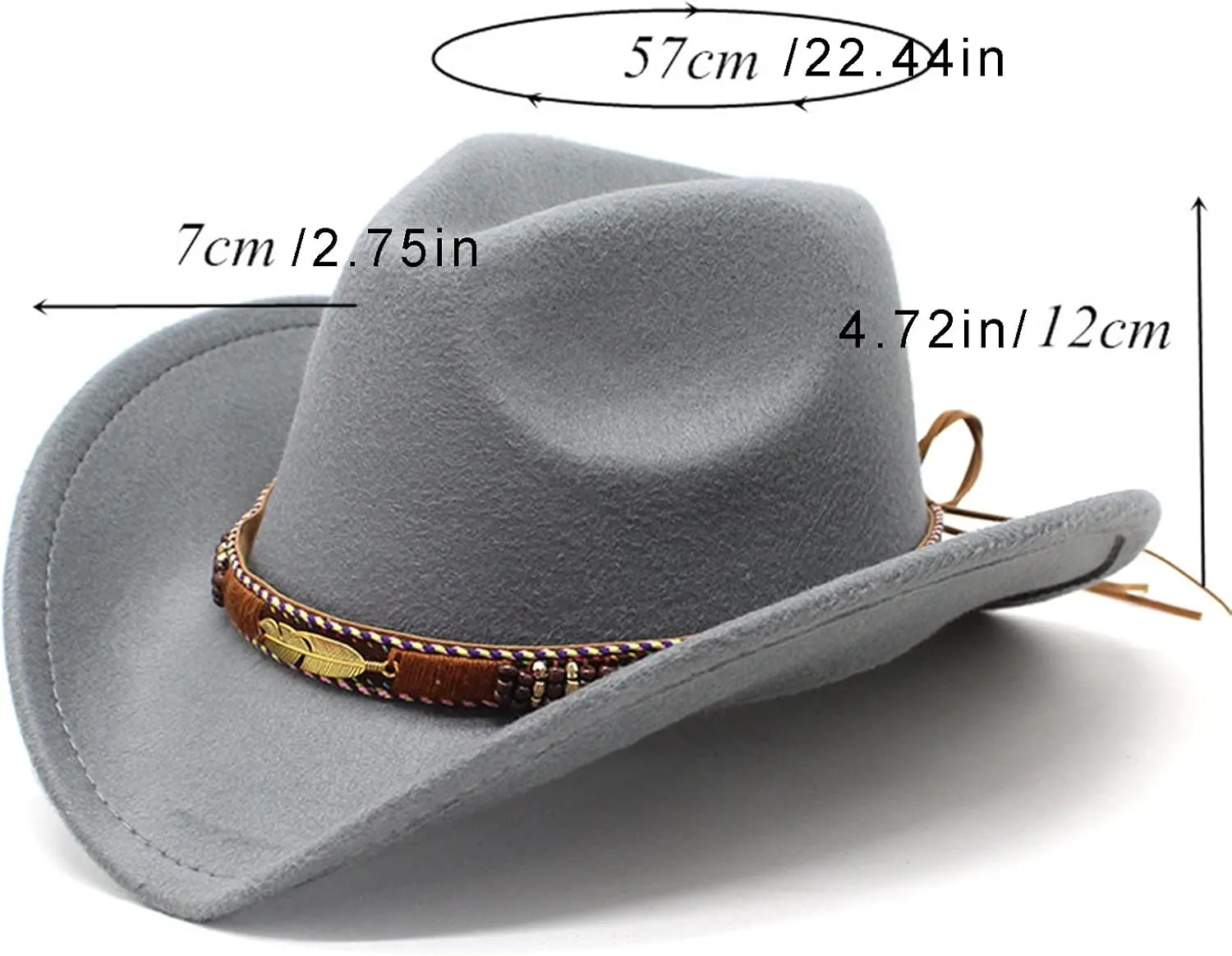 Western Cowboy Hat for Men Women Classic Fedora Hat Wide Brim Felt Hats Felt Cowgirls Caps for Club Party