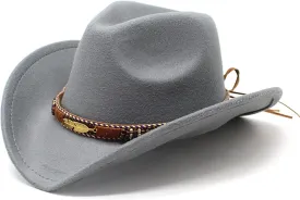 Western Cowboy Hat for Men Women Classic Fedora Hat Wide Brim Felt Hats Felt Cowgirls Caps for Club Party