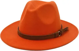 Women's Wide Brim Fedora Hats for Women Men Church Party Jazz Cap Unisex Vintage Panama Hat Orange