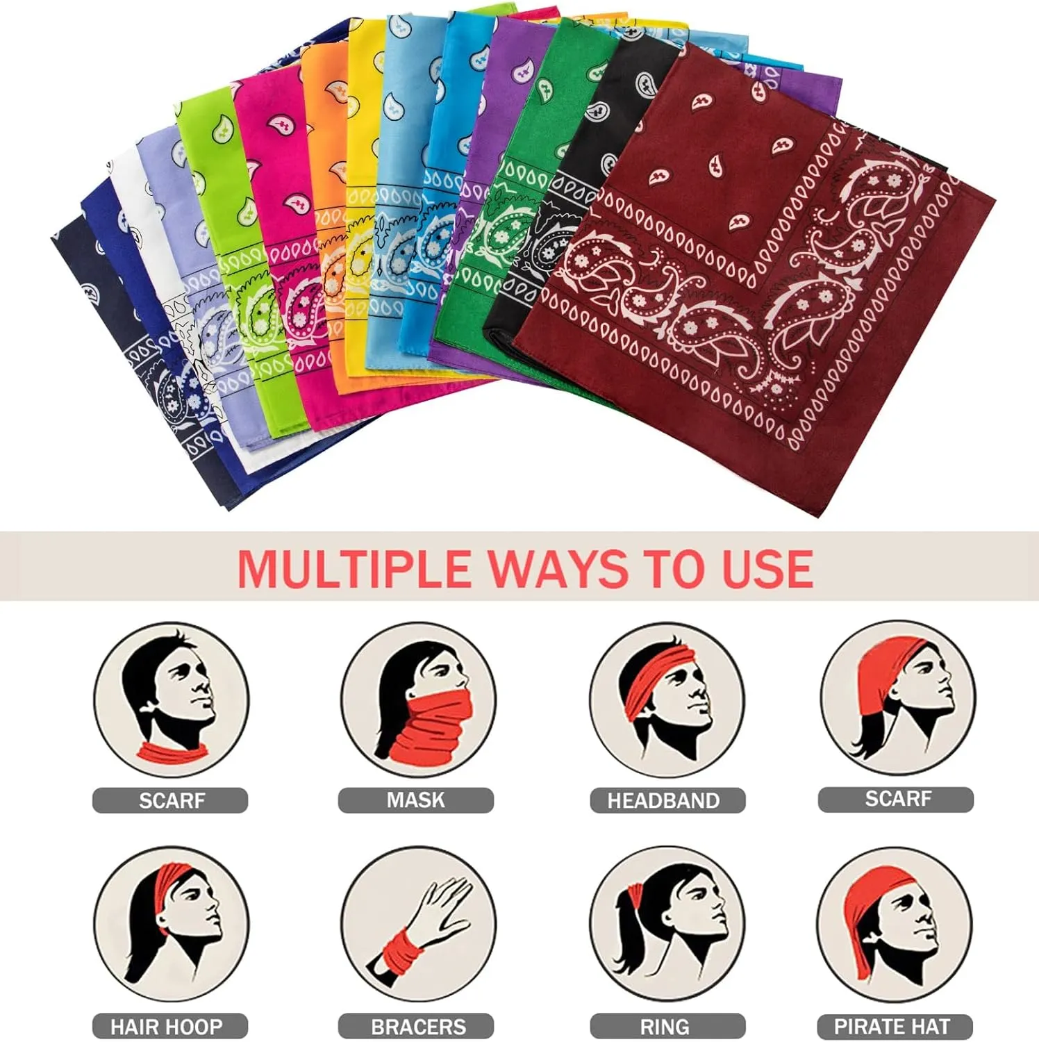YSense 14 pieces Bandanas Paisley Print Novelty Headband Cowboy Headwraps Scarfs Hair Head Bandana for Women Men Boy Girl